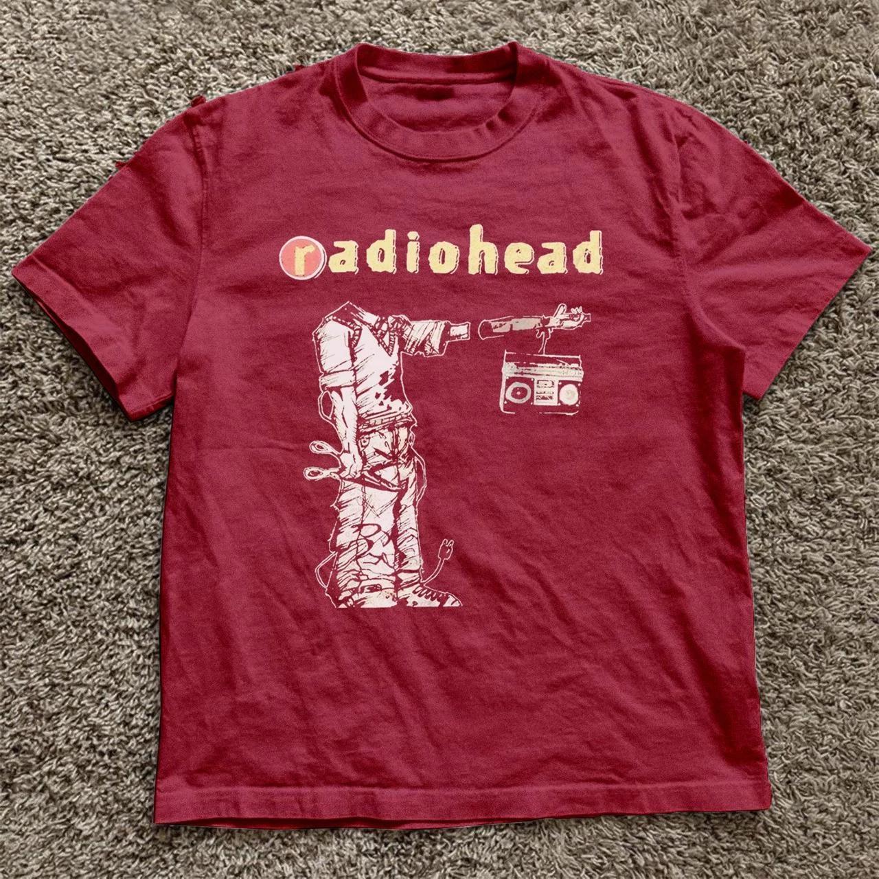 Sommer Damen Vintage Radiohead T-Shirt Polyester Streetwear Oversized Locker Lässig Kurzarm Geeignet für Alle Jahreszeiten 3XL brown