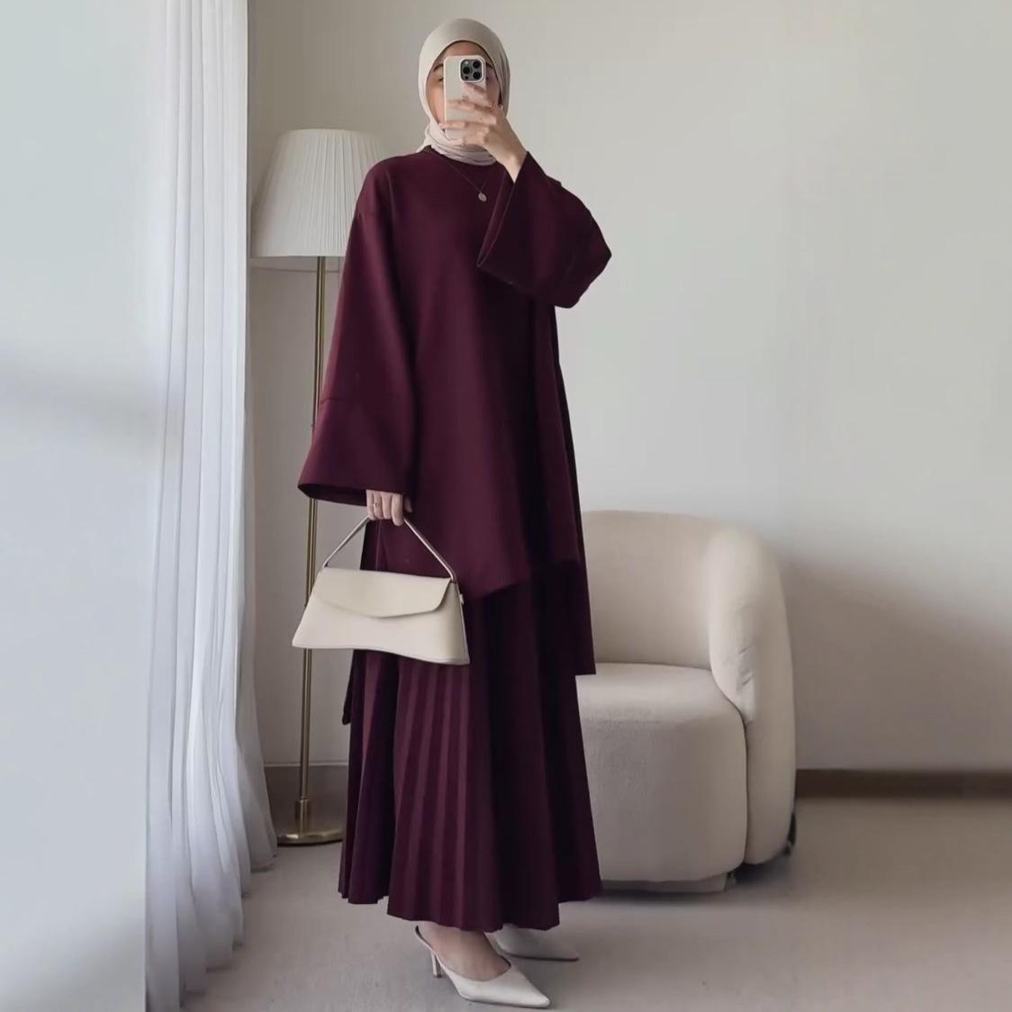 

Летнее платье с длинным рукавом и хиджабом, Ближний Восток, 2025: Повседневный, Универсальный и Модный 3XL вино красного