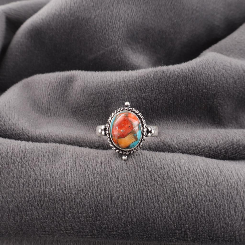 Stachelige Auster Handgefertigter Edelsteinring, 925 Massives Sterlingsilber Böhmischer Schmuck Designerring, Für Jubiläumsgeschenk