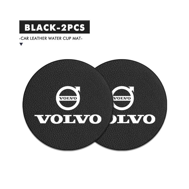 For Volvo 2Pcs Leather Car Coaster Water Cup Slot Mat Anti-slip Pad Xc60 Xc90 V40 V60 S60 V50 V90 S80 C40 XC40 V70 XC70 C30