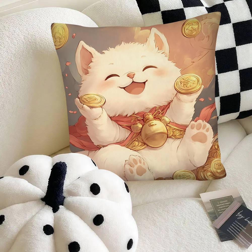 Cute Lucky Cat Pillow Case Fashion Square Pillowcase Bedroom Sofa Room Ins Decoration Leisure