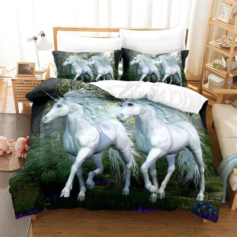 Bettdecke Weißes Einhorn Twin Size Süßes Fliegendes Pferd Bettwäsche-Set Für Teenager Kind Mädchen Mikrofaser Wildtier Bettdecke