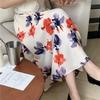 Qooth Elegant Printed Skirt Floral Printed Full Skirt Casual Chiffon Calf Length Skirt QT2111