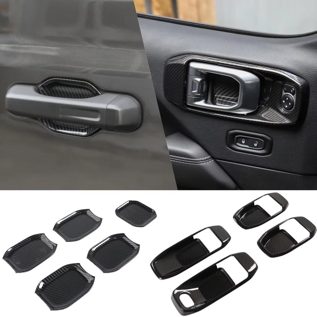 Door Handle Trim Cover For Jeep Wrangler JL 4-door 2018-2025 Grab Handle Bowl Decoration Carbon Fiber Car Interior Accessories