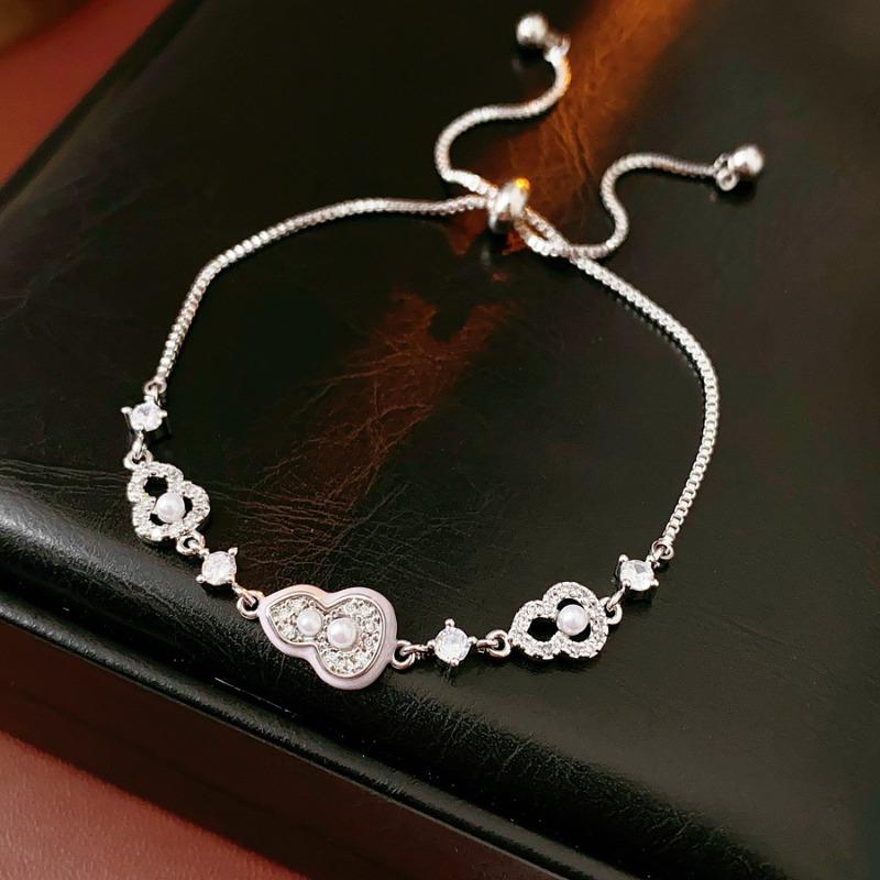 K Genuine Gold Electroplated Zircon Pearl Gourd Bracelet New Chinese Elegant Temperament Bracelet Light Luxury High-End Jewelry