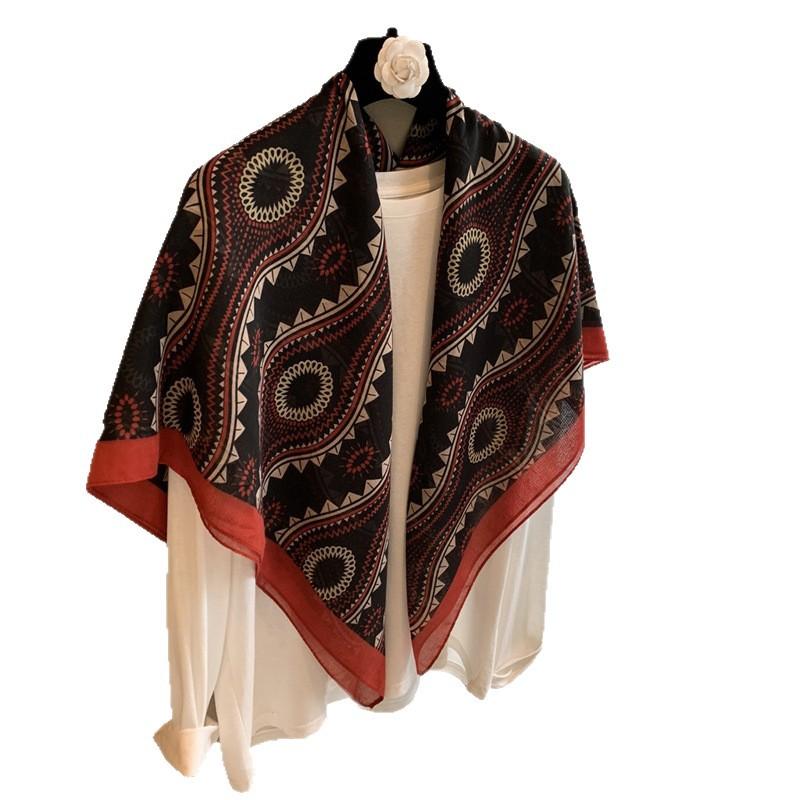 Famous Style Spring Thin Headscarf French Retro Large Square Scarf Women'S Spring And Autumn Versatile Design Scarf Large Shawl Silk Scarf