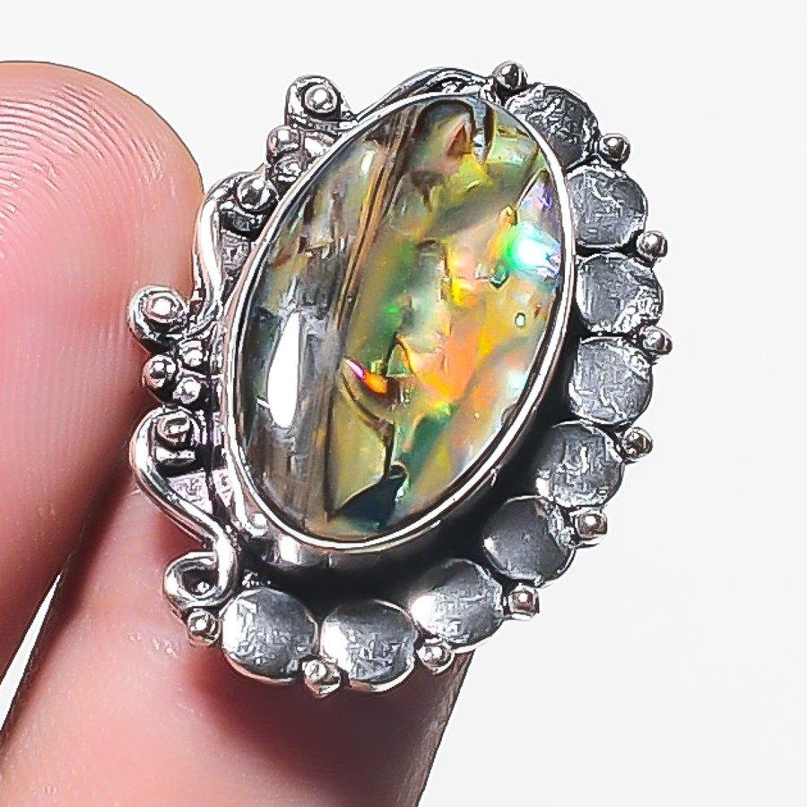 Natural Dichroic Glass Gemstone 925 Sterling Silver Jewelry Ring Size 8 M3T86