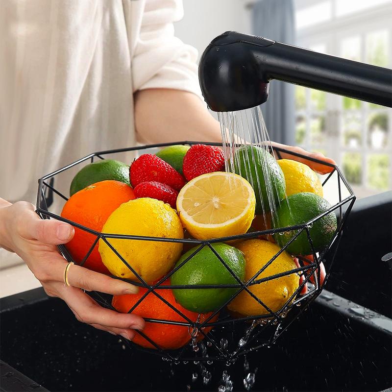 Fruit Bowl Washing Fruit Hollow Drain Basket Iron Fruit Basket Living Room Coffee Table Net Red Fruit Plate Snack Storage Basket