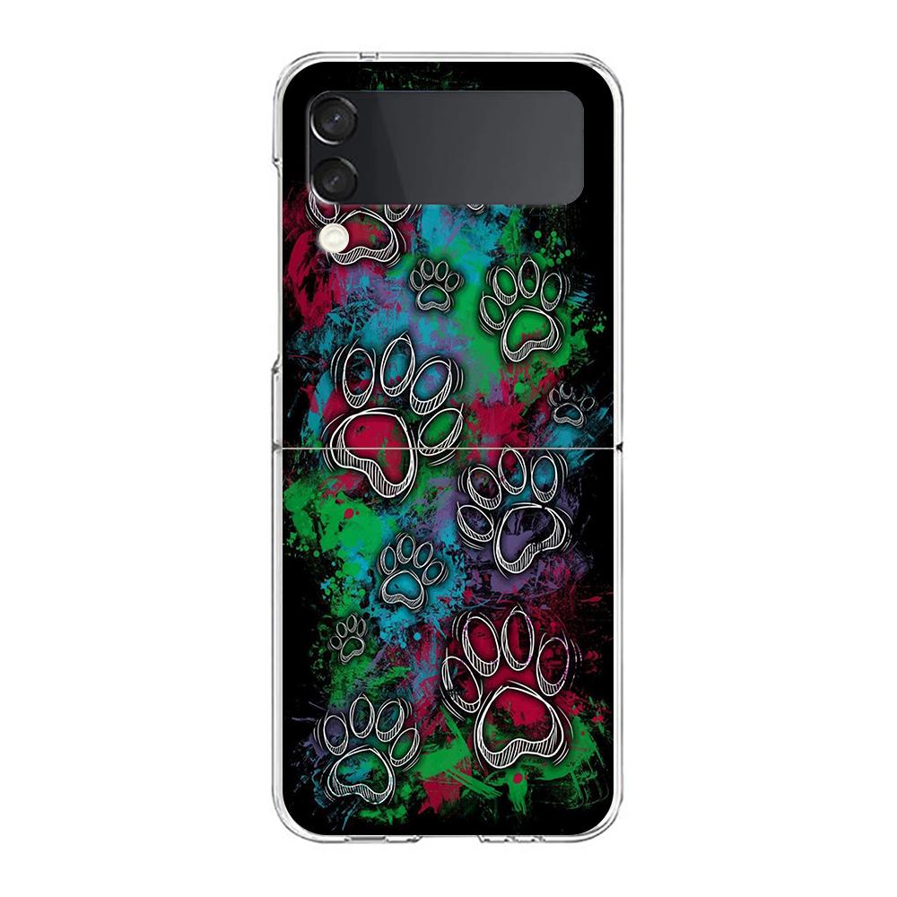 Dog Footprint Paw Cute Hard PC Phone Case For Samsung Galaxy Z Flip 5 4 3 Transparent Cover For Galaxy Z Flip 6 Shockproof Capas