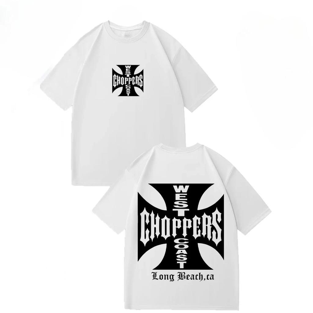 West Coast Choppers Iron Cross Logo Double-Sided T-Shirt, Unisex Biker Streetwear Tee, 100% Cotton Casual Short Sleeve Top