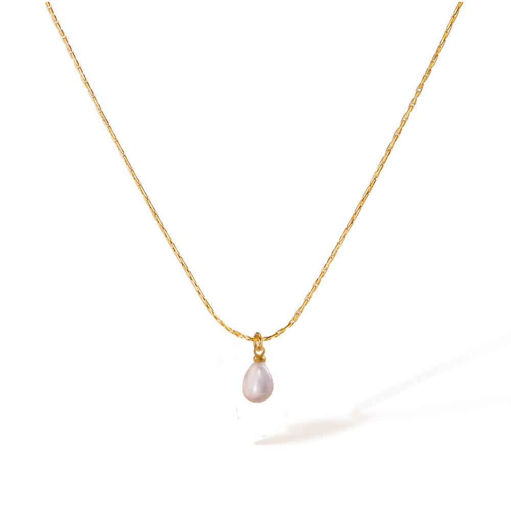 Titanium French Pearl Pendant Necklace & Earring Set - Women's Elegant Luxury Clavicle Chain