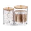 Bamboo Lid Cotton Swab & Makeup Pad Organizer – Transparent Acrylic Stackable Bathroom Storage Jar