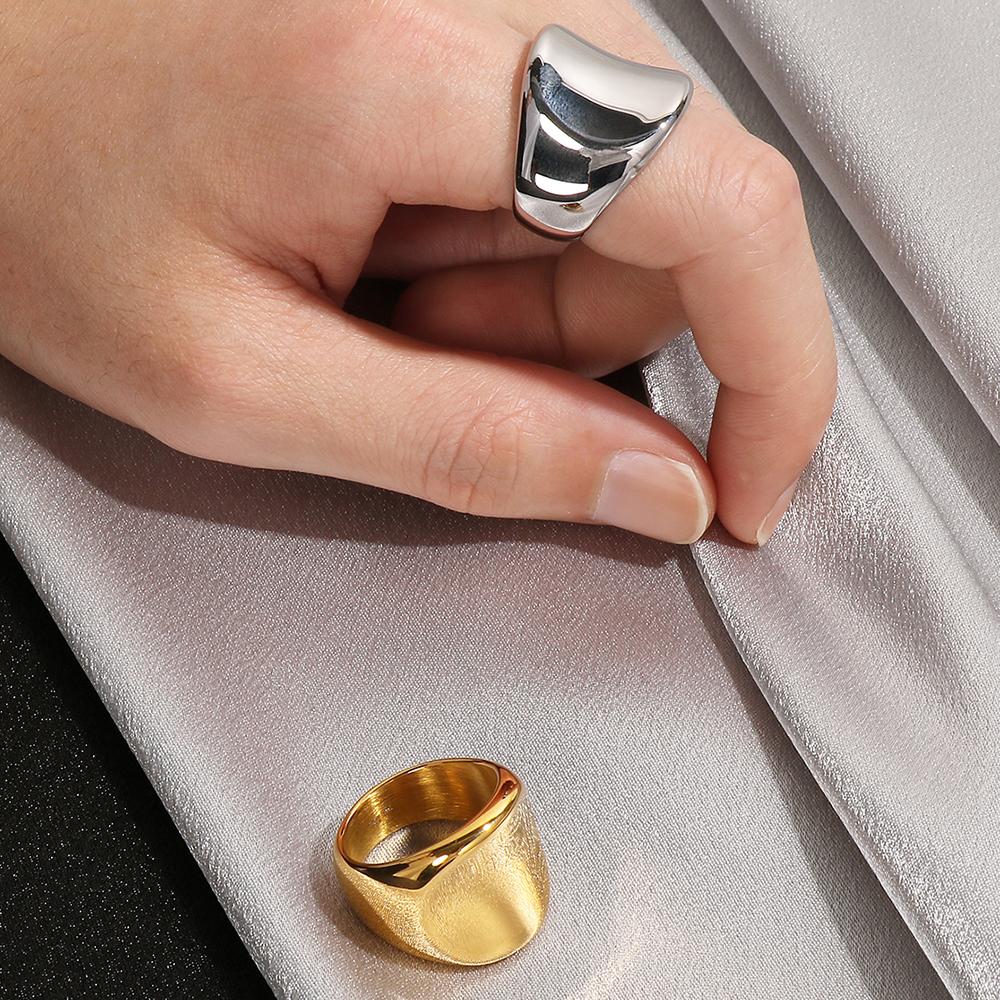 18K Vacuum Plated Wide Rings for Man Solid 316l Stainless Steel Men's Band Accessories Engagement Ring Birthday Party Jewelry