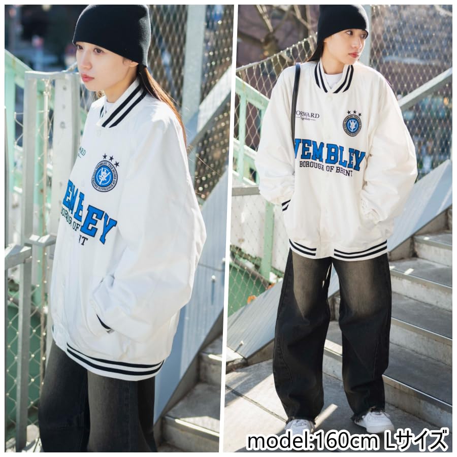 WEGO Unisex Stadium Oversized Casual Blouson with Plus Size Type G White Men's Jacket, Outerwear, Patches, Streetwear, Sizes, Gift, Spring/Winter