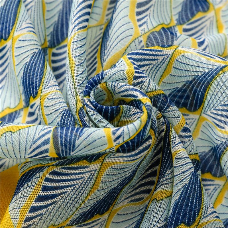 Four Seasons Japanese Style Small Fresh Cotton And Linen Hand Feel Scarf, Silk Scarf, Encrypted Bali Gauze, Blue Leaf Travel Shawl