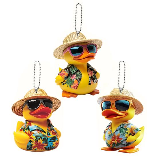 Car Rearview Mirror Pendant Cartoon Duck Key Chain 2D Acrylic Flat Car Ornament Safe Driving Accessory