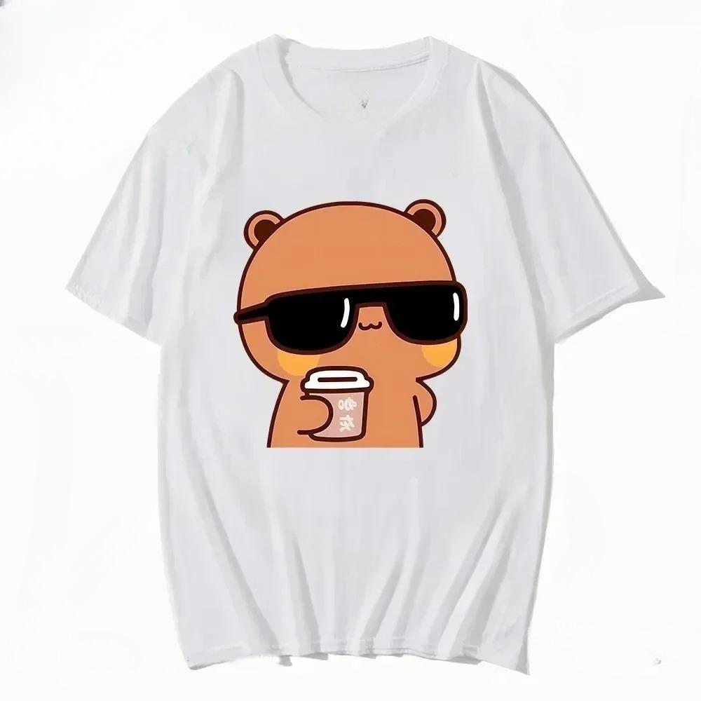 Couple Tee Bubu Is Watching Movies And Milk Tea With Dudu Tshirt Cartoon Cute Graphic Tees For Ladies Kawaii Unisex Tops