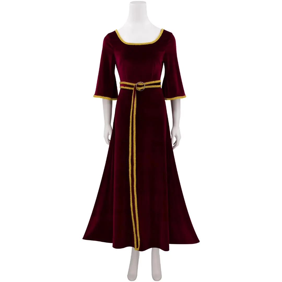 

Cosplay Anime Rapunzel Mother Gothel Burgundy Dress Palace Vintage Long Skirt Belt Costume Halloween Carnival Adult Costume S 40-45kg бежевый