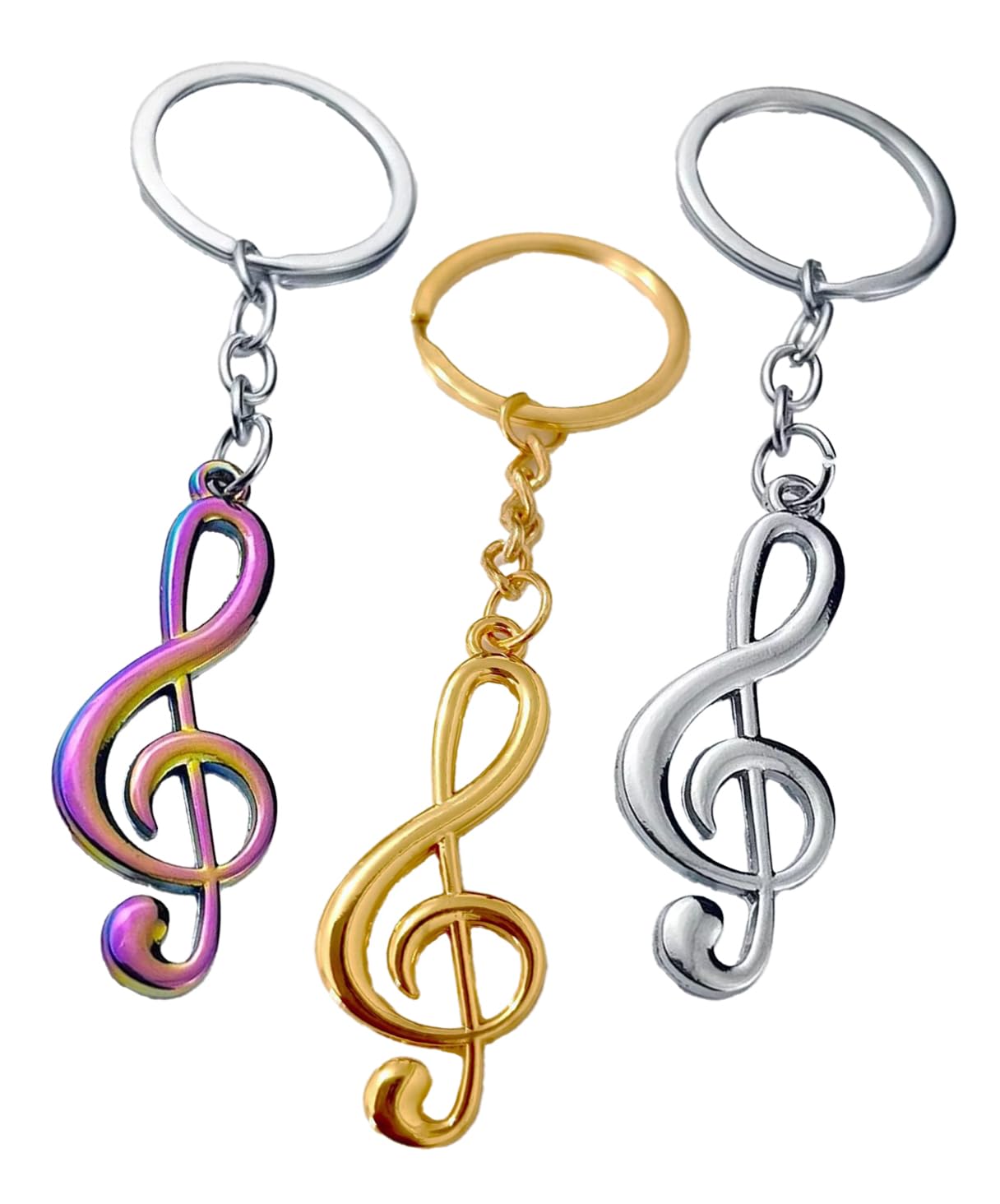 

[S.fields.inc] Musical Note Keychains and Key Rings, Treble Clef, Set of 9, 3 Colors, Gold, Silver, Rainbow, and Piano, Alloy Plated