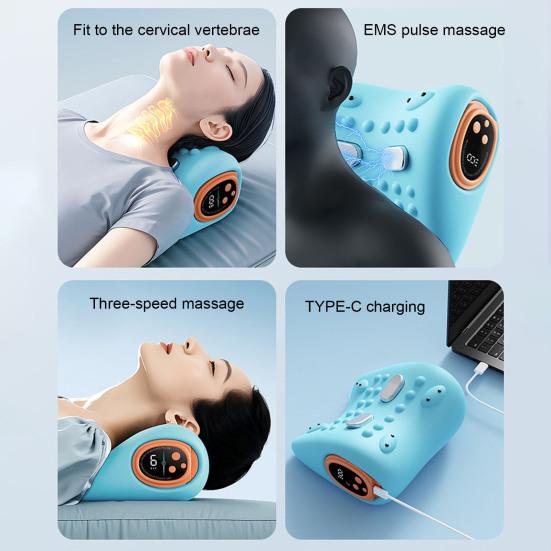 Cervical Massage Pillow Ergonomic Neck Massager with 3 Modes Wave Vibration Heat Therapy Adjustable Temperature Muscle Relaxation Pillow