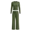 Womens Solid Color Casual Long Sleeve Top Pants Set Streetwear