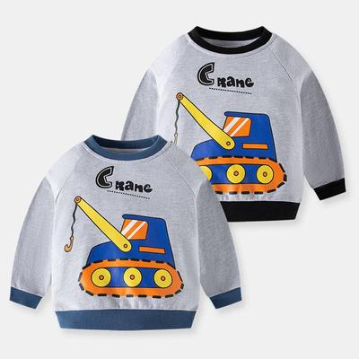 Kids Boys Long Sleeve O Neck Cartoon Car Printed Pullover T Shirt Tops -