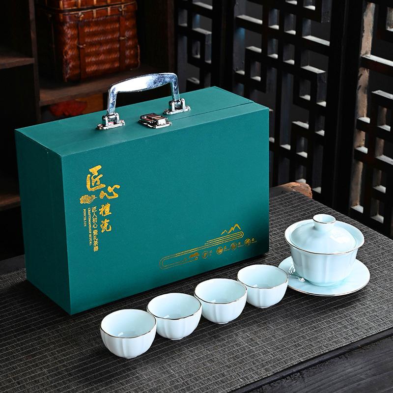 Yingqing Suet Jade Porcelain White Porcelain Kung Fu Tea Set Company Opening Activities High-end Gifts