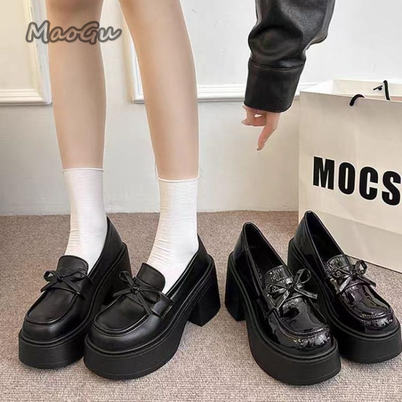 British Style Thick Sole Leather Shoes for Women Spring Autumn  New Versatile Height Increasing Loafers Slip-On Casual Shoes
