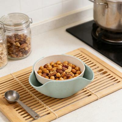 Double Dish Snack Bowl Straw Snack Serving Dish with Shell Storage for Pistachios Edamame Fruits Candy Cherries Nuts