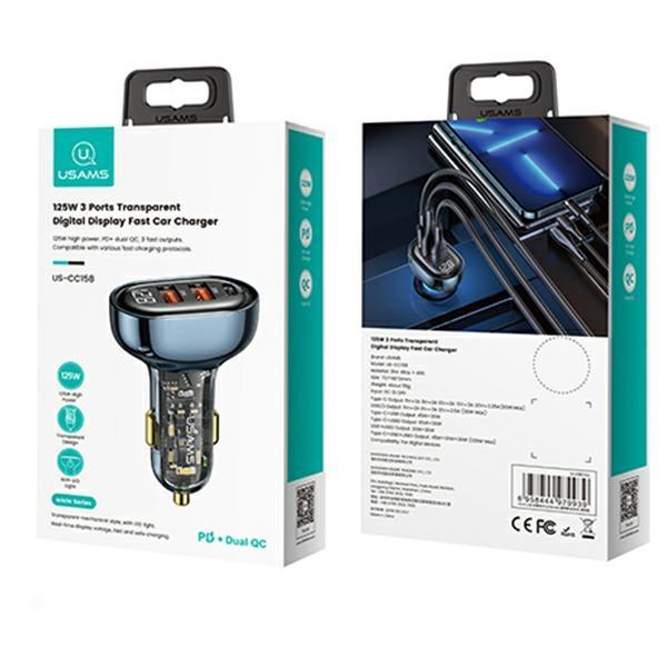 USAMS Lad. alone. 2xUSB+1xUSB-C 125WFast Charge transparent blue CC158CC02 (US-CC158)