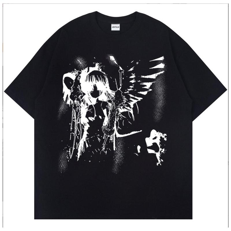 

Женская футболка с коротким рукавом в стиле ретро с принтом ангела, летняя, повседневная, свободная, хлопковая, оверсайз, женская одежда S