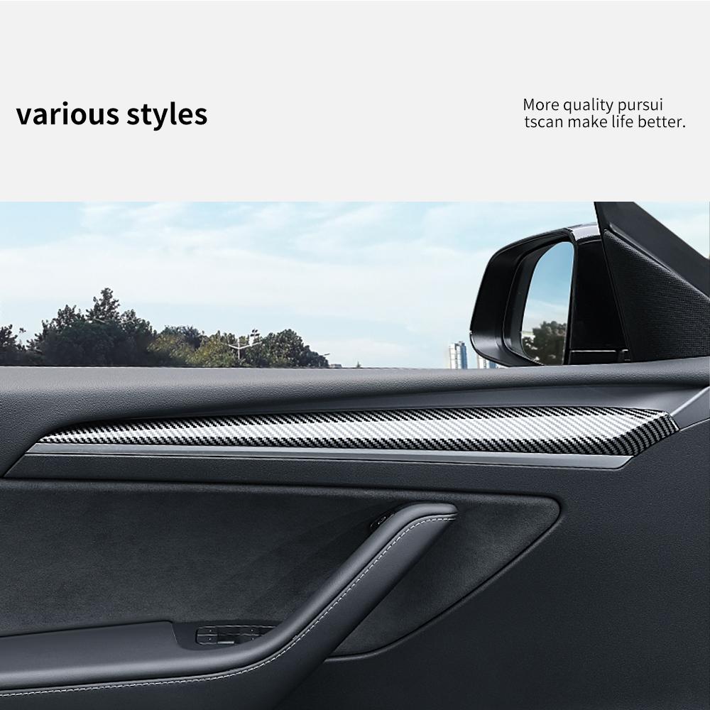 YZ For Tesla Model 3 2019-2023 Model Y 2021-2024 Car Front Door Inner Armrest Panel Cover Trim ABS Door Trim Sticker Accessories