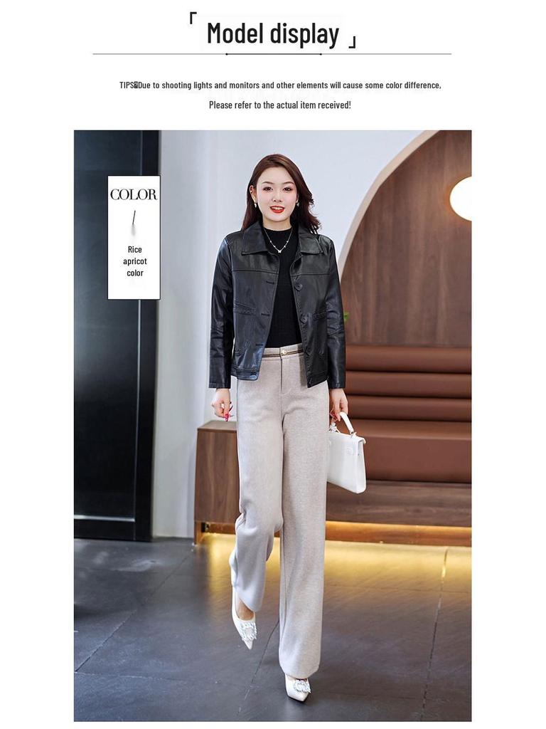 Pantalon Large Taille Haute en Laine Cachemire pour Femme - Automne/Hiver, Épais, Élégant, Polyvalent, Design Droit Décontracté.
