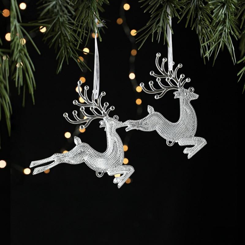 4pcsChristmas Tree Reindeer Hanging Decoration Transparent Cute Little Deer Christmas Window Home Party Garland Decoration Acryl