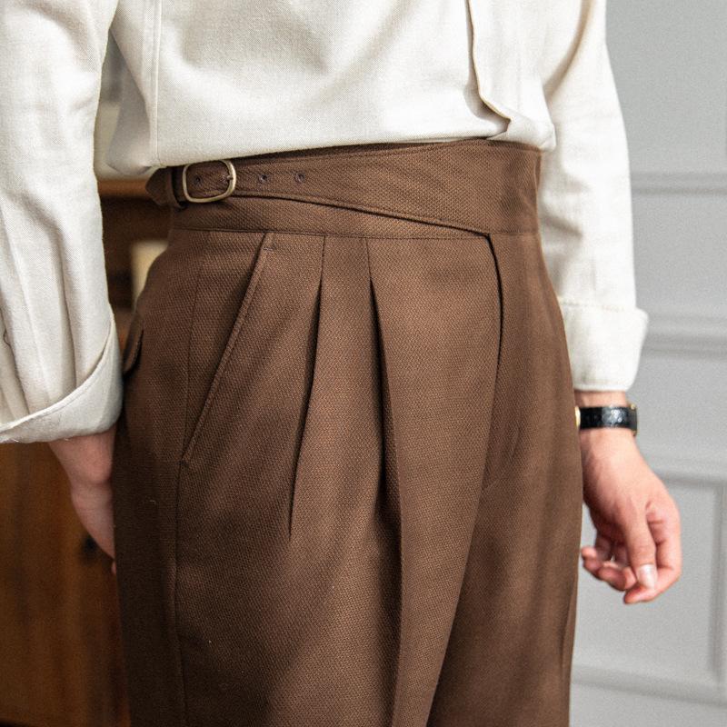 Einfarbig Hohe Taille Casual Anzug Hose Männer Frühling Trendy Gürtel Hosen Männlichen Business Büro Mode Plissee Gerade Hosen
