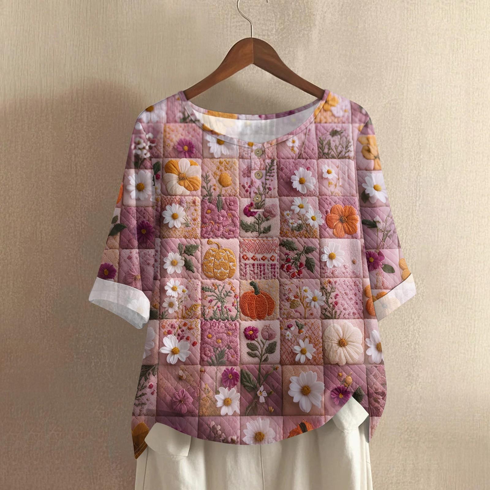 

Женский повседневный топ с рукавами средней длины, круглым вырезом, с принтом на Хэллоуин, из хлопка и льна L