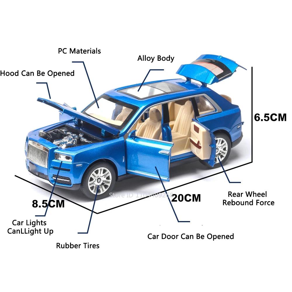 1:24 Rolls Royce Cullinan Phantom Alloy Car Model Toy Simulation SUV Diecast Metal Pull Back Sound Light Collect Hobby Ornaments