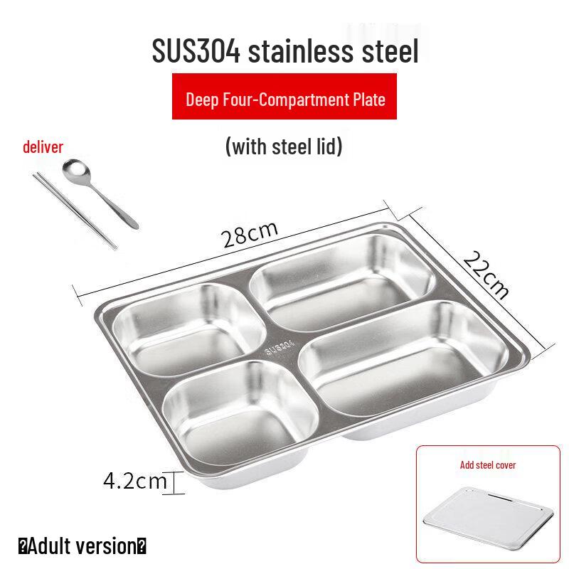 Qiwei 304 Stainless Steel Divided Lunch Plate