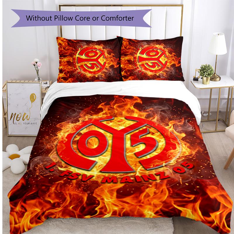 Set Lenzuola 3 Pezzi Stampato FC Mainz Traspirante Copripiumino con Federe Biancheria da Letto Decorativa per Camera da Letto Casa