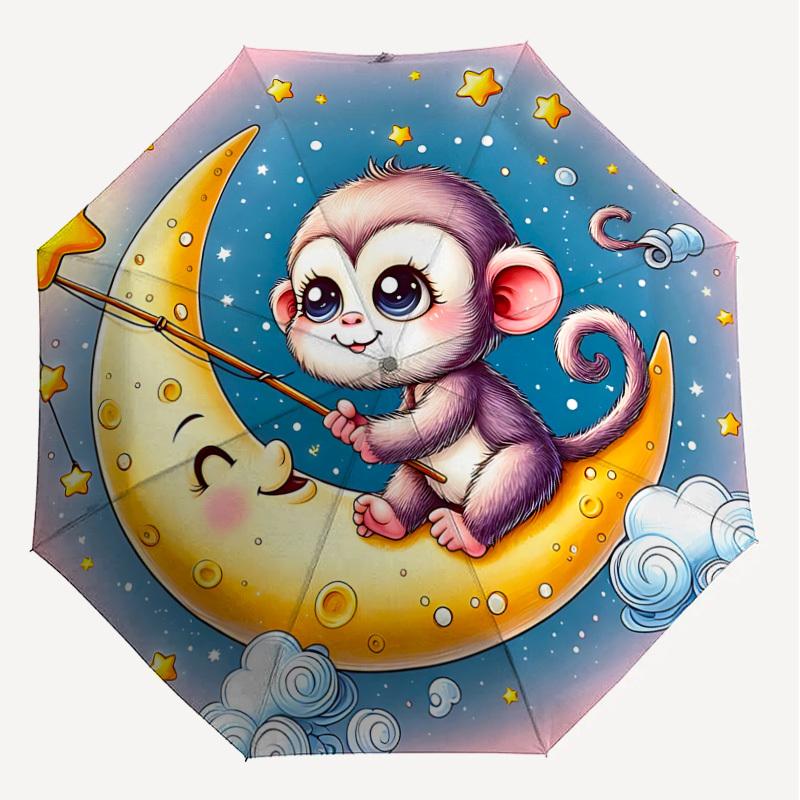 1PC Monkey Star Umbrella-8-Rib Reinforced, Automatic Open, Lightweight & Durable, Fashion Accessory for Outdoor, J0373
