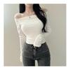 Women's tops Korean fashion tops cut and sew long sleeve cropped short length clavicle stretch elastic slim slender tight sexy girly feminine adult
