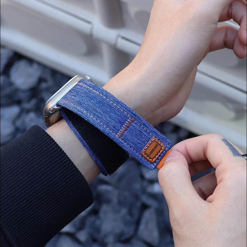 Denim Nylon Armband für Apple Watch Ultra 3-2-1 49mm 11 10 46mm 42mm Geflochtenes Armband iWatch 9 8 7 6 5 4 SE 45mm 44mm 41/40mm Band