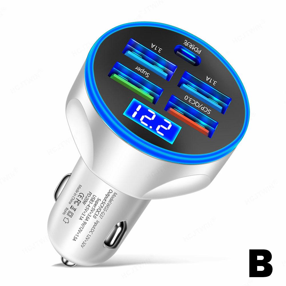 4 Port USB LED Display Car Charger Type C PD 250W Fast Charging Adapter For Samsung IPhone Note Multi-port Car Charg Z8O2