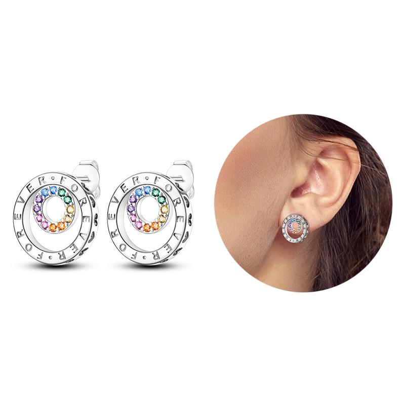 Silver 925 Heart CZ Cubic Zircon Round Daisy Flower Trio Stud Earrings for Women Silver S925 Original Fashion Jewelry