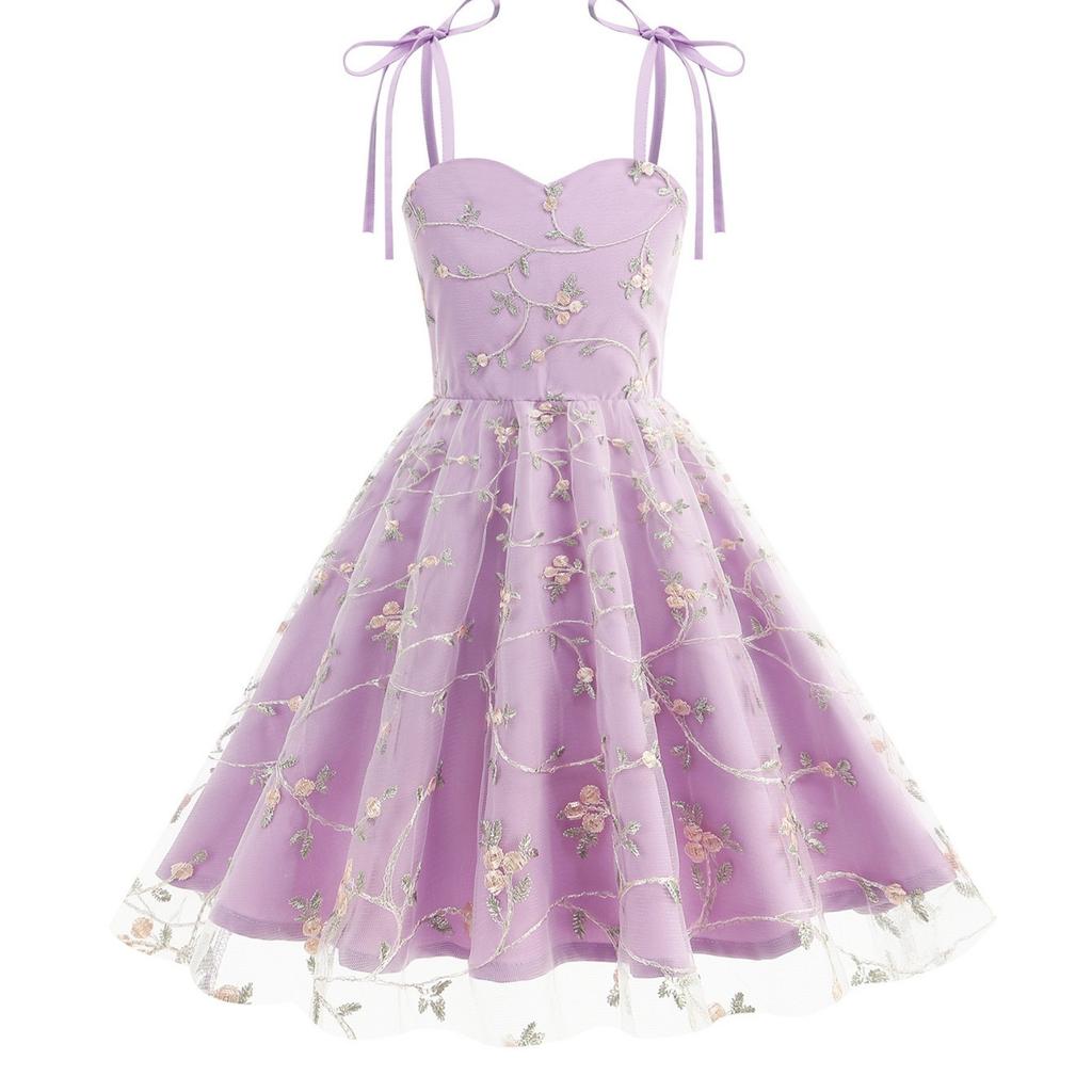 Abito a Bretelle alla Moda per Bambini Abito con Ricamo in Rete Fiocco Abito da Principessa