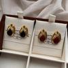 Niche Design Sense Light Luxury Court Style Golden Simple Water Drop Hollow Enamel Drop Glaze Stud Earrings Exquisite Versatile Earrings