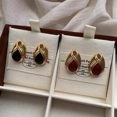 Niche Design Sense Light Luxury Court Style Golden Simple Water Drop Hollow Enamel Drop Glaze Stud Earrings Exquisite Versatile Earrings