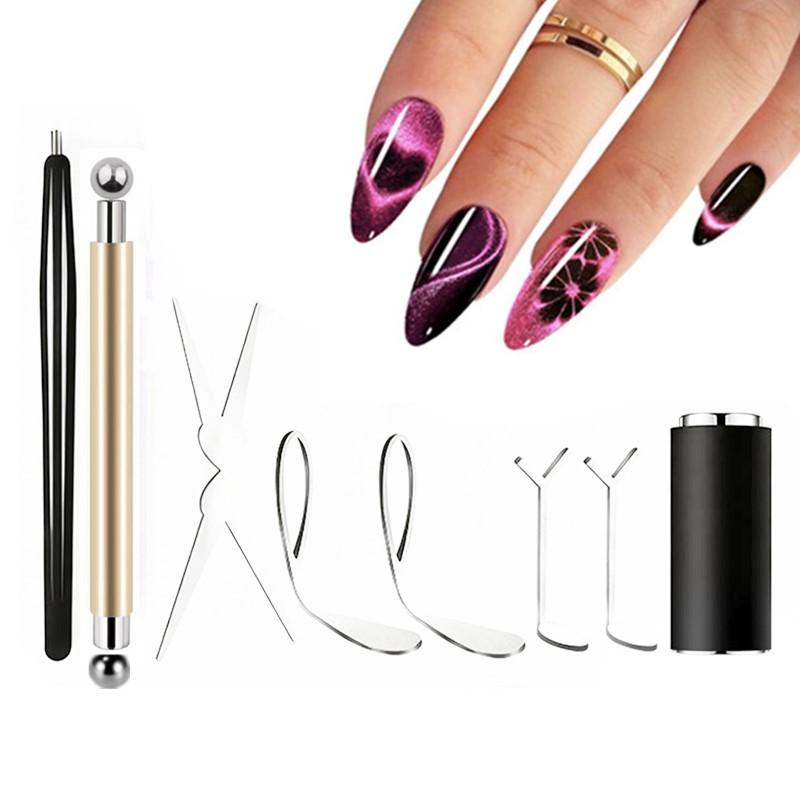Cat Eye Nail Magnet Tool Set, French Tips Cat Eye Heart Magnets Nail Magnet Stick Cat Eye Gel Polish Magnets Tools Manicure