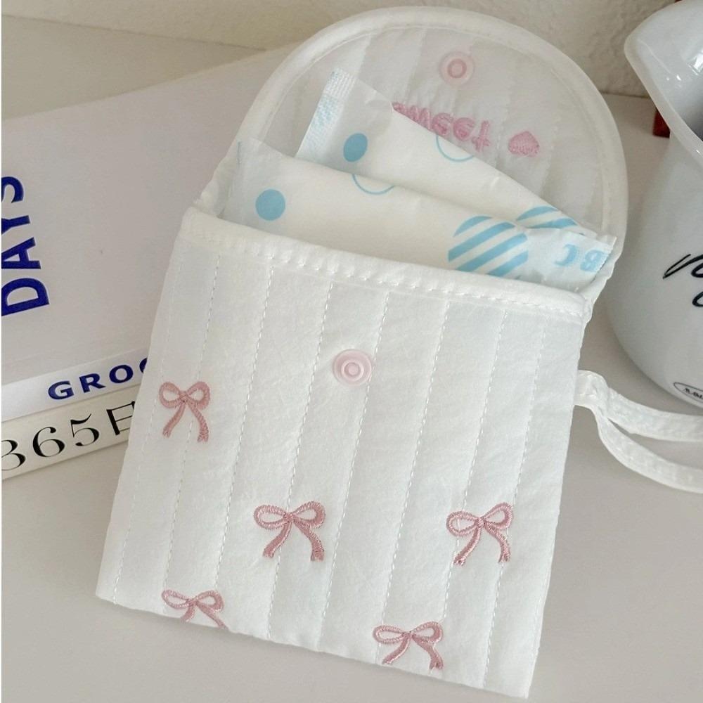 Korean-Style Embroidered Clutch Sweet Bowknot Embroidery Cosmetic Bag Sanitary Pad Pouch Women