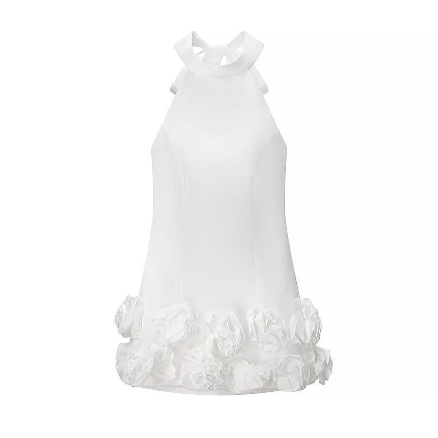 European and American style, new women s clothing, sexy flower ruffle edge high neck neck tight dress S белый